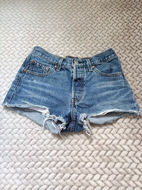 Levi's Blue Distressed cutoff denim booty shorts